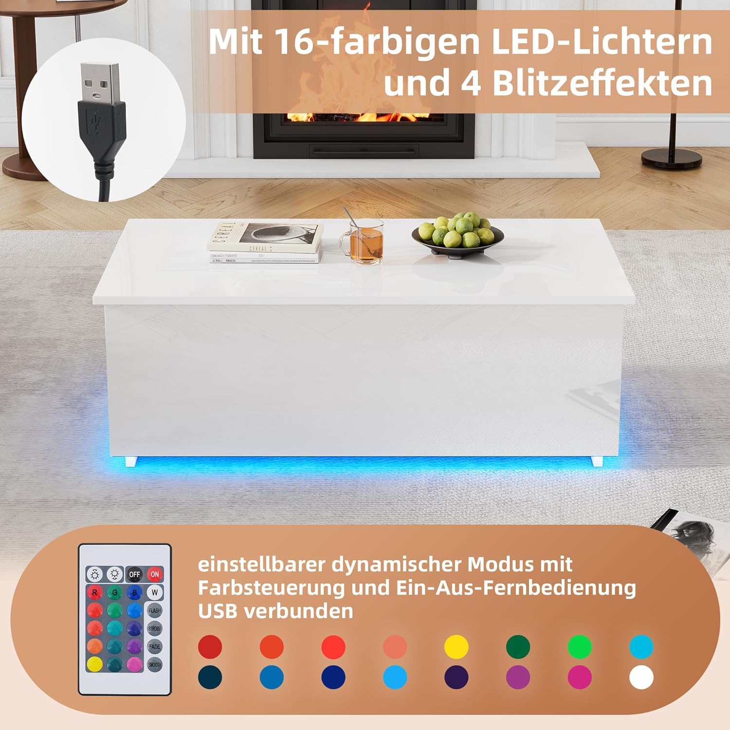 TIANG LED Coffee Table with Lifting Function and Storage