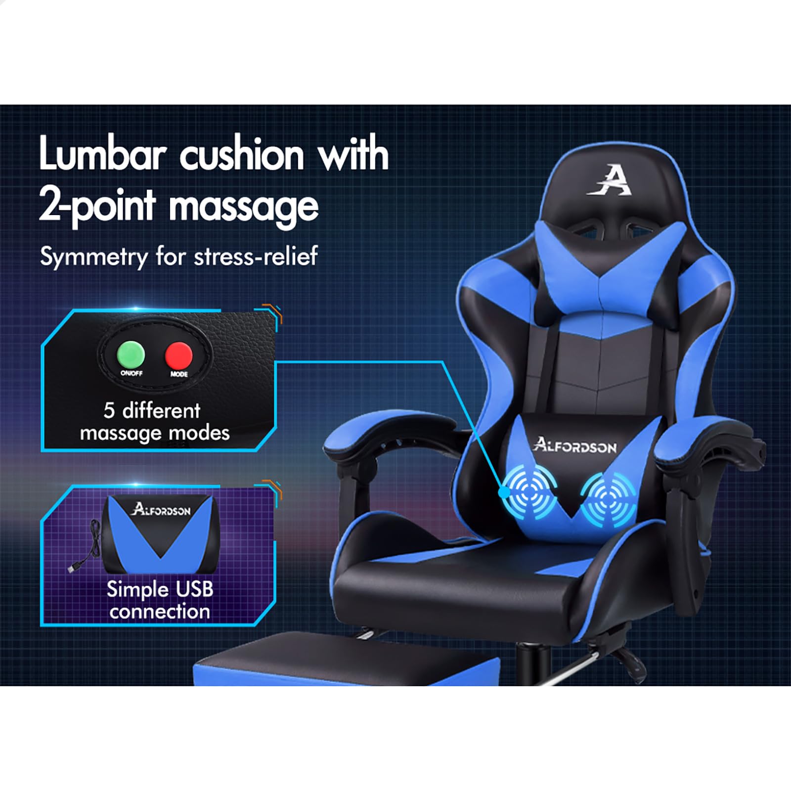 ALFORDSON Ergonomic Gaming Chair with Lumbar Cushion