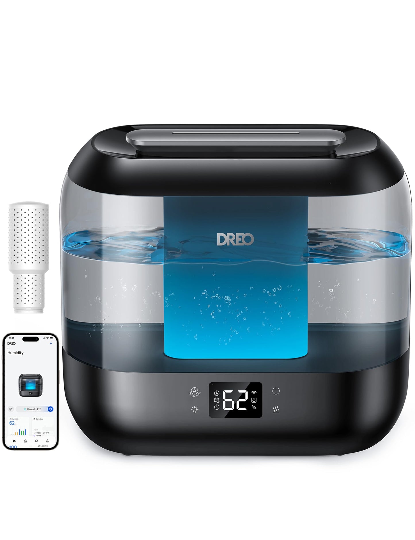 Dreo Smart Humidifiers for Bedroom, Top Fill 4L Cool Mist Humidifier with Nightlight, 32H Runtime, Touch/APP/Voice Control, Quiet Ultrasonic Humidifiers for Large Room, Home, Baby, Plants, Office