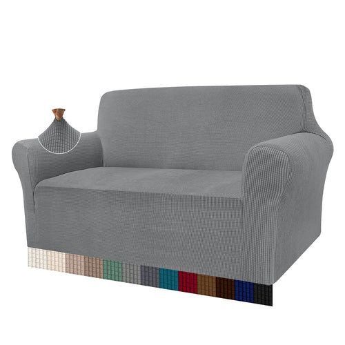 Granbest high stretch sofa cover for 2 seater with checkered pattern in light gray