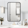 Stylish black-framed rectangular wall mirror for bathroom