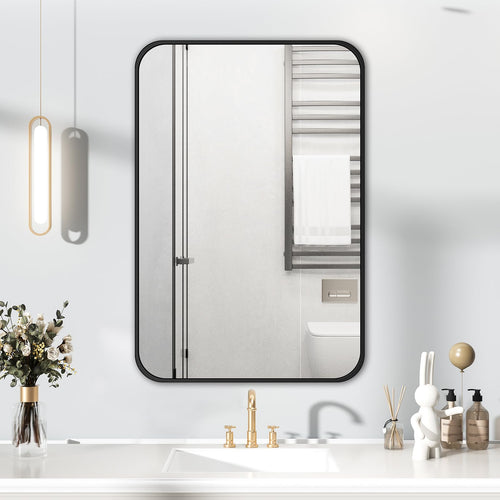 Stylish black-framed rectangular wall mirror for bathroom