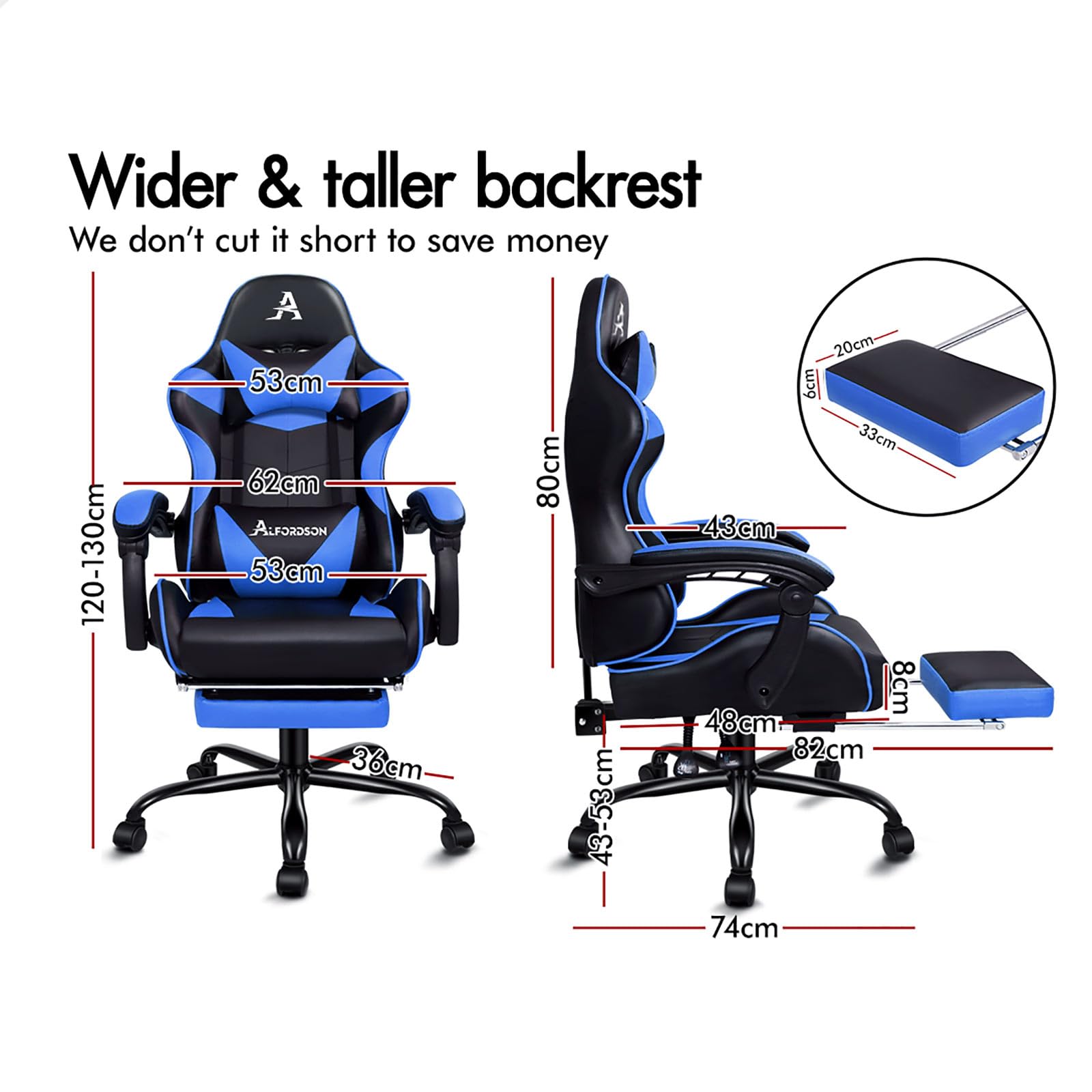 ALFORDSON Ergonomic Gaming Chair with Lumbar Cushion
