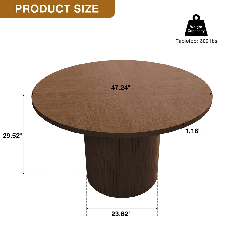 QHITTY Fluted Round Dining Table, 47-inch Walnut