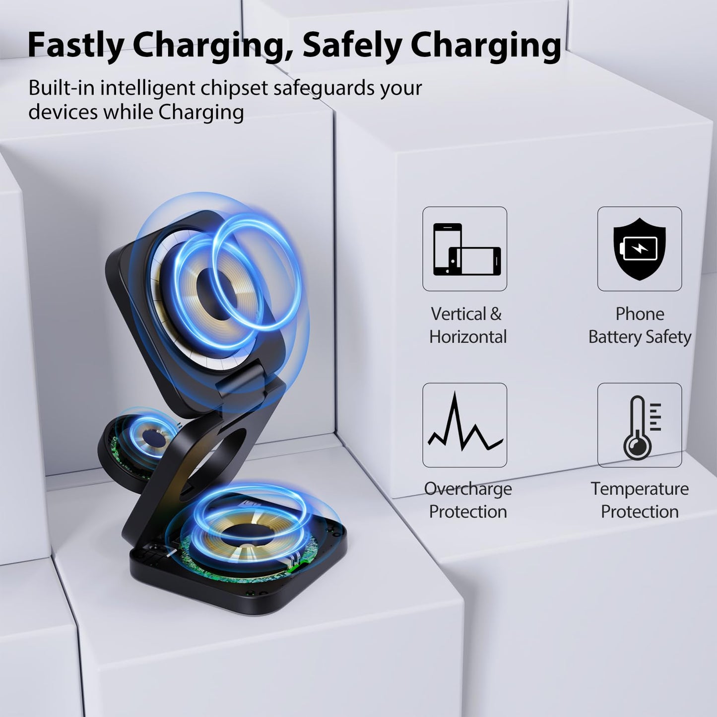 3-in-1 Wireless Charger – Fast Magnetic Charging for iPhone, Apple Watch, & AirPods | Foldable & Portable Dock