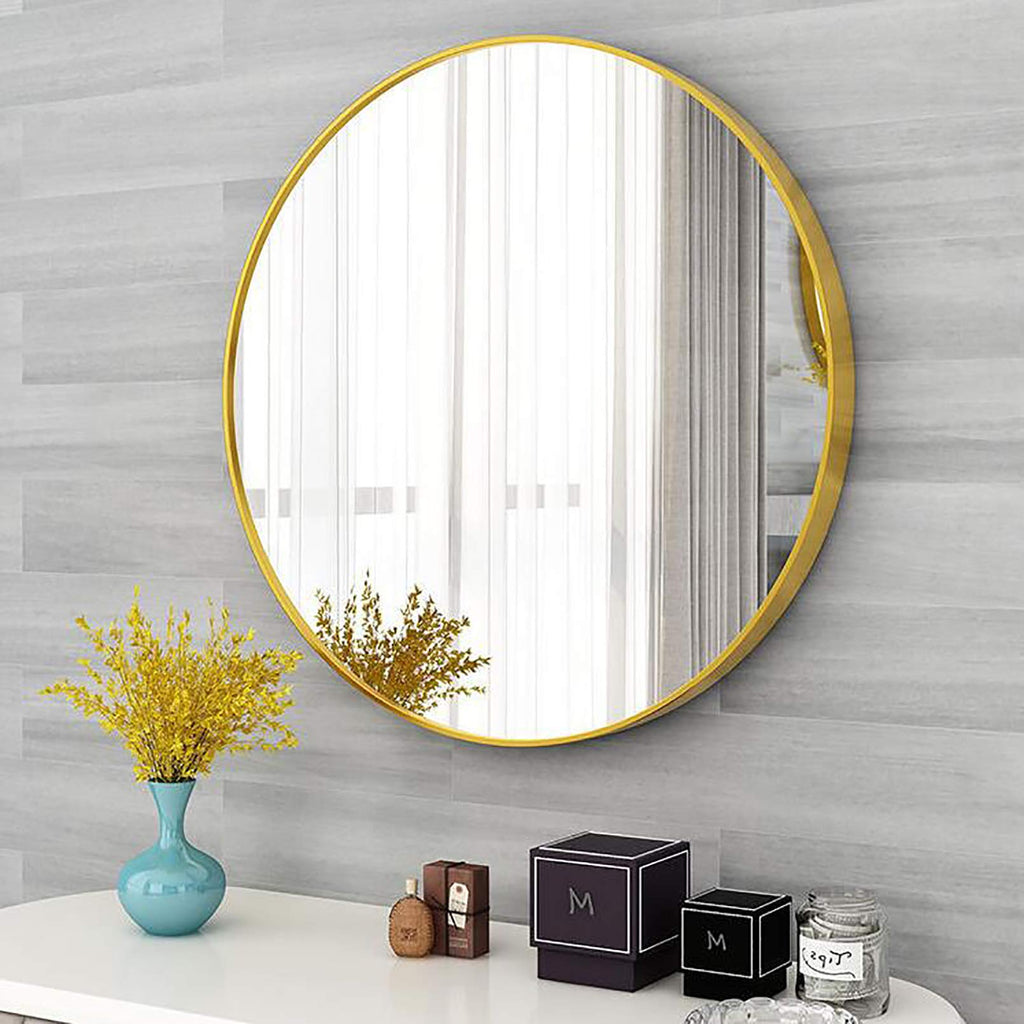 Stylish round wall mirror with metal frame for modern farmhouse decor