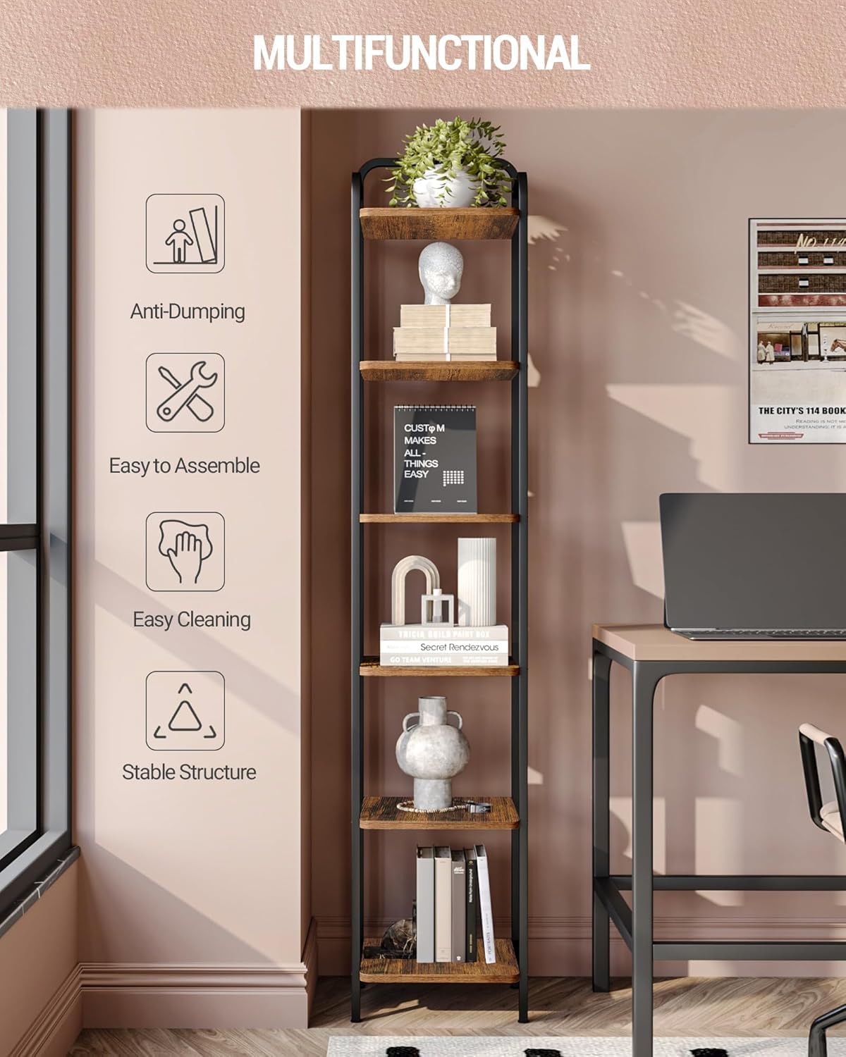 Hzuaneri 6-Tier Industrial Style Bookcase