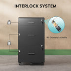 DEVAISE 3 Drawer Rolling File Cabinet with Lock, Black