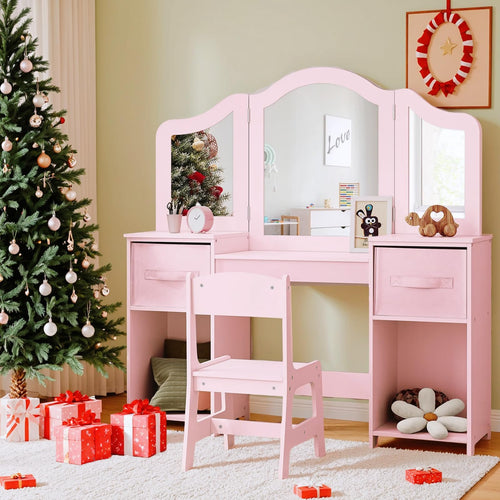 Clevich Kids Vanity Table and Chair Set with Storage