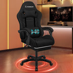 ELFORDSON high back gaming chair with massage lumbar cushion, black color and linkage armrests