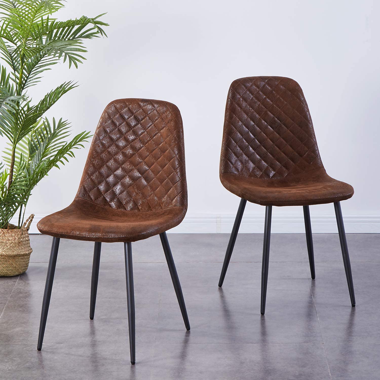 AINPECCA Suede Dining Chairs Set of 2 Brown Upholstered Seat