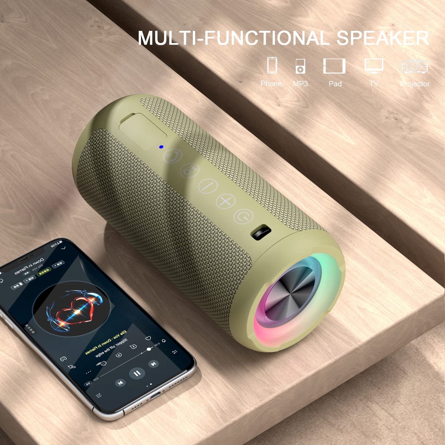 Sleek Waterproof Bluetooth Speaker with LED Lights – Immersive Sound for Outdoor and Indoor Adventures