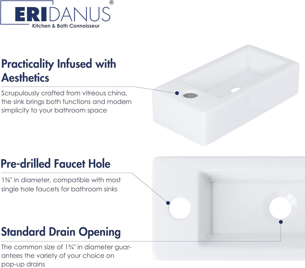 Eridanus Rectangular Ceramic Bathroom Sink - White