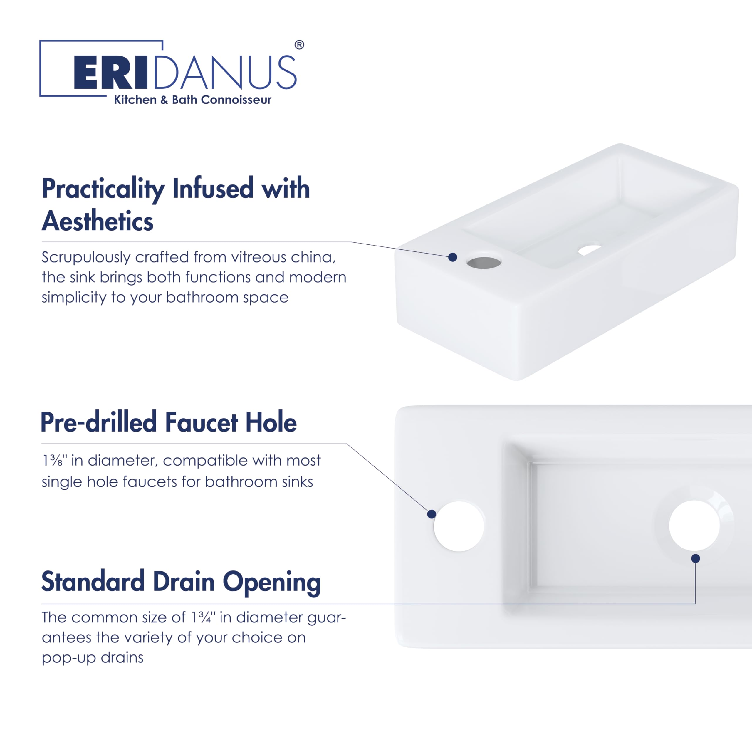 Eridanus Modern Rectangular Ceramic Bathroom Sink