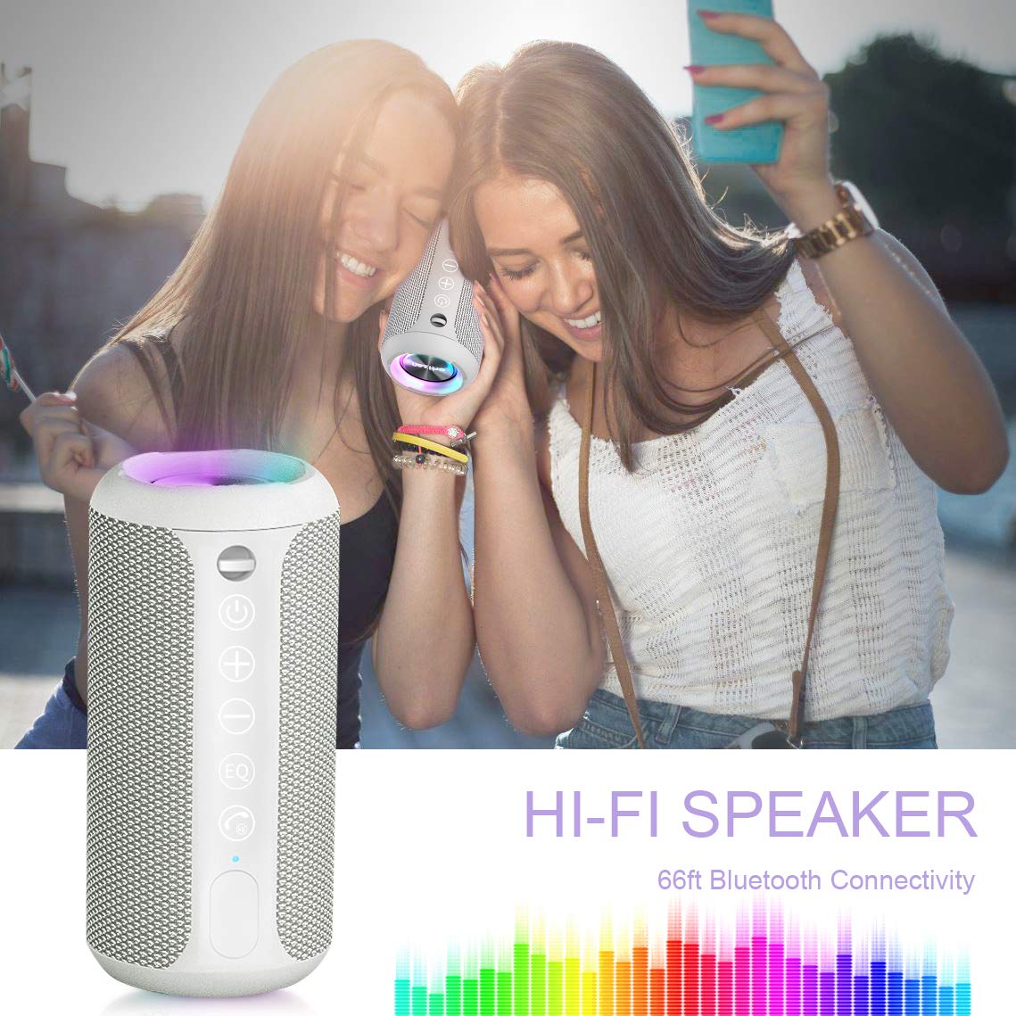 Sleek Waterproof Bluetooth Speaker with LED Lights – Immersive Sound for Outdoor and Indoor Adventures