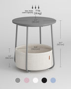 VASAGLE Modern Round Side Table with Fabric Basket