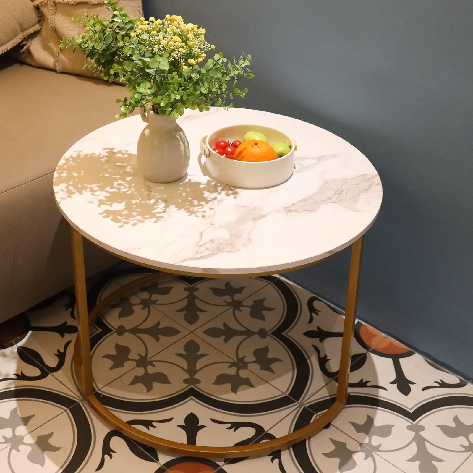 Aboxoo Nesting Coffee Table Set with White Marble Pattern