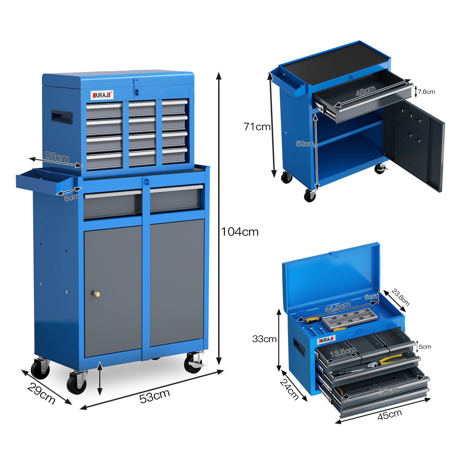 AIRAJ 7-Drawer Workshop Trolley with Removable Storage