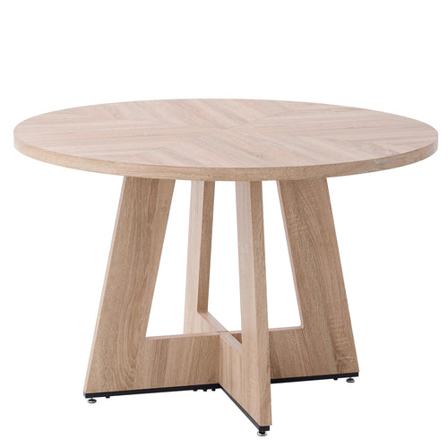 Rustic round dining table with wooden cross base from HJhomeheart, suitable for 4-6 people