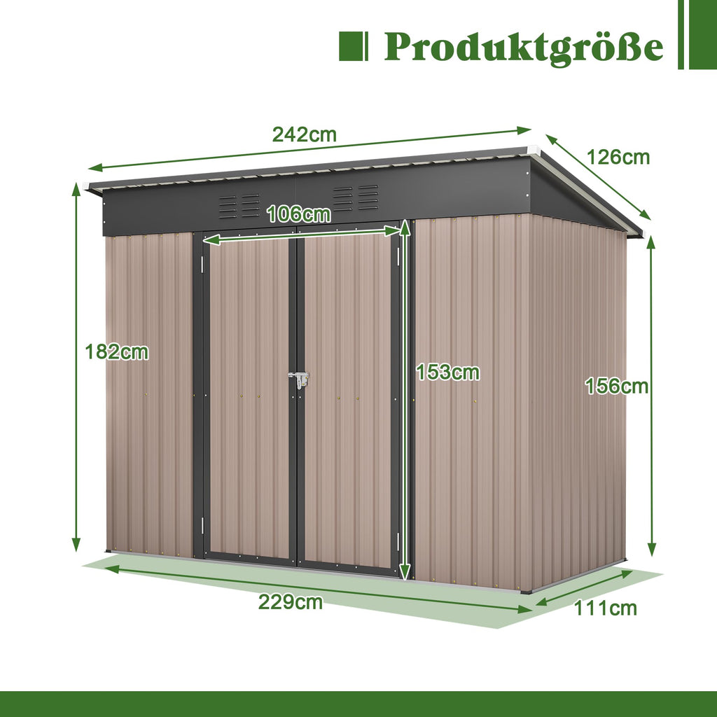Metal Garden Shed with Sloped Roof and Tool Storage Cabinet