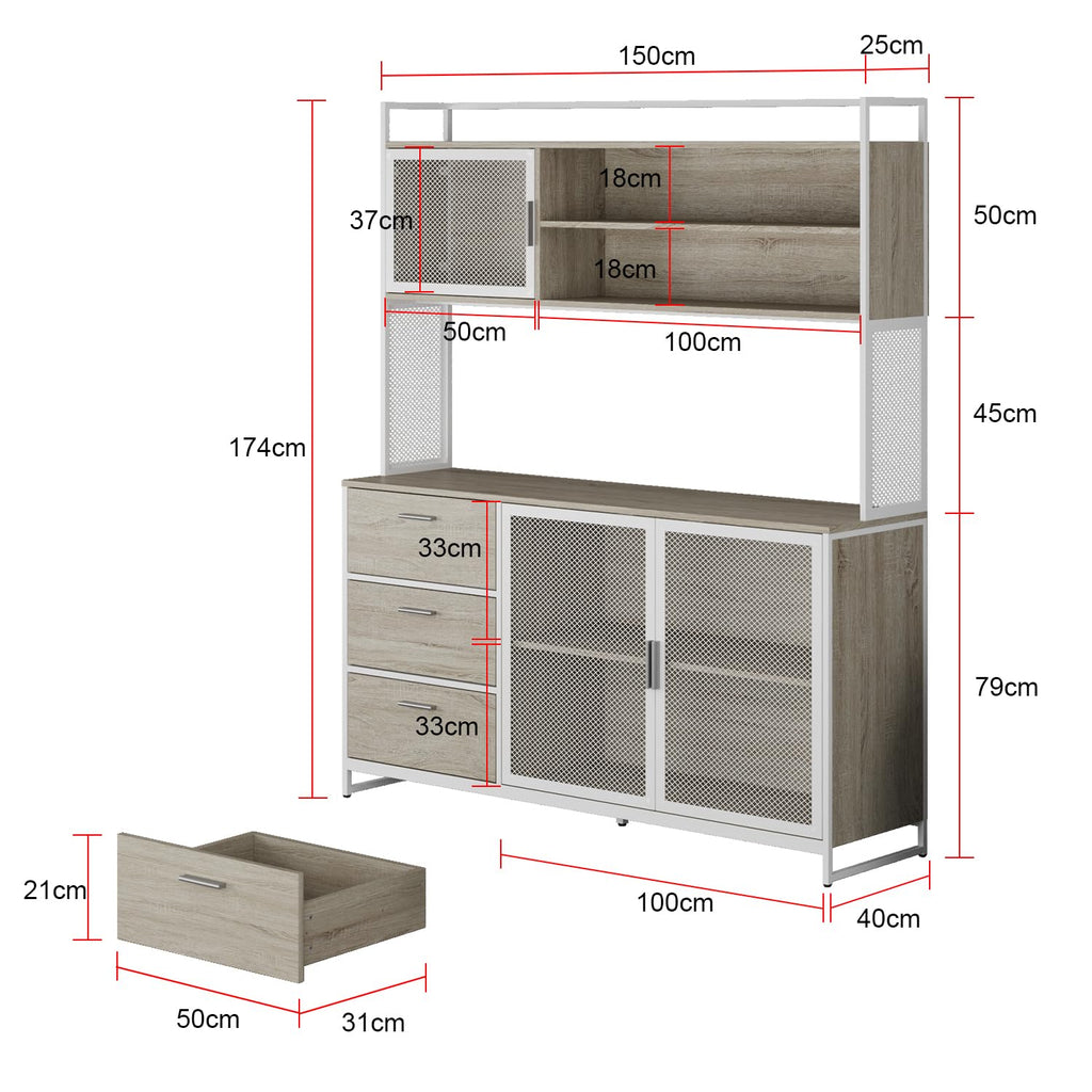 DEZAGCE Industrial Kitchen Sideboard with 3 Doors and Drawers