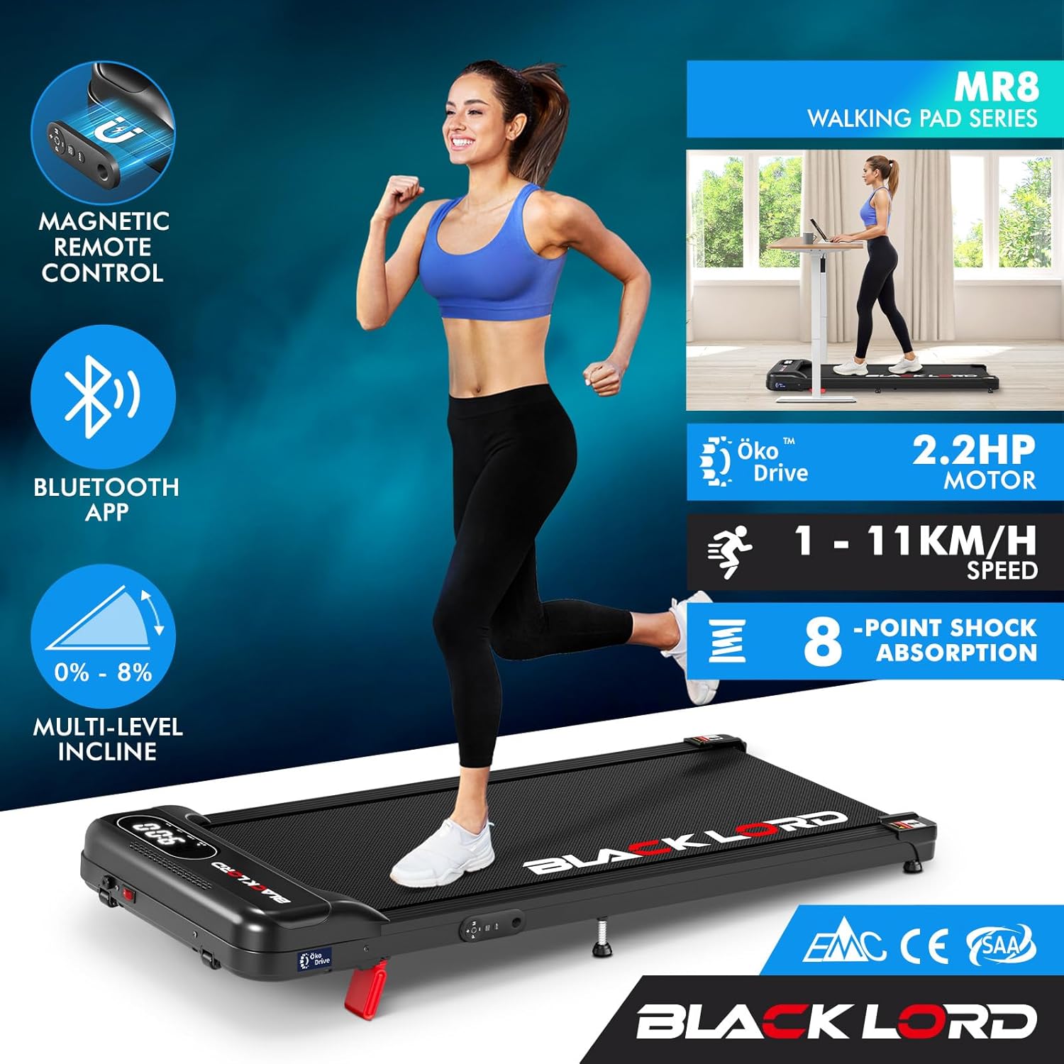 BLACK LORD Walking Pad Treadmill - Black
