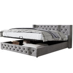 Elegant grey HAINEW Chesterfield upholstered bed with high headboard, diamond stitching, and hydraulic storage