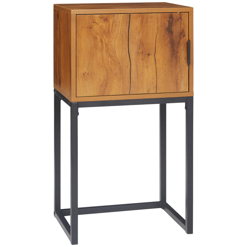 HOMCOM modern console table with natural wood look, black steel frame, and aluminum handles