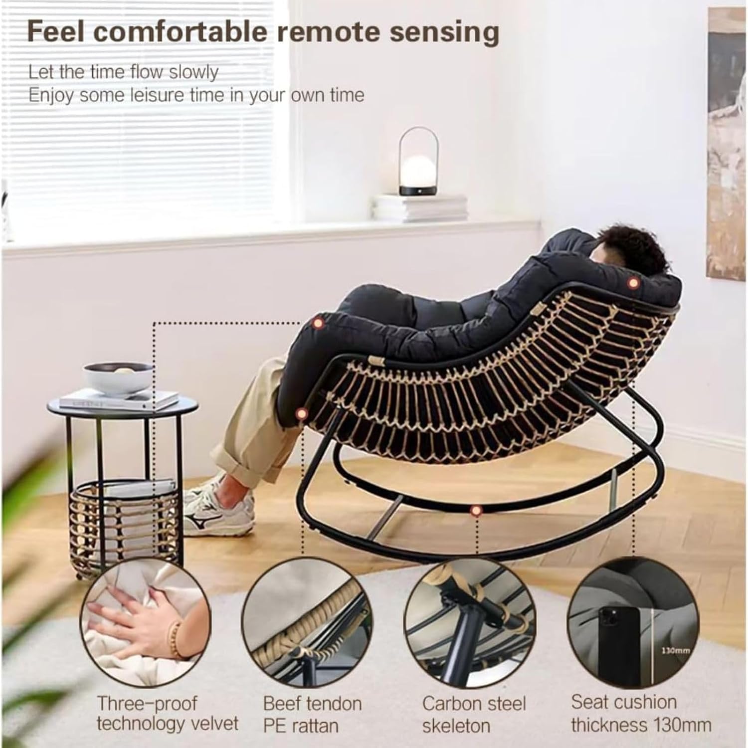Patio Rocking Outdoor Papasan Chair with Cushion