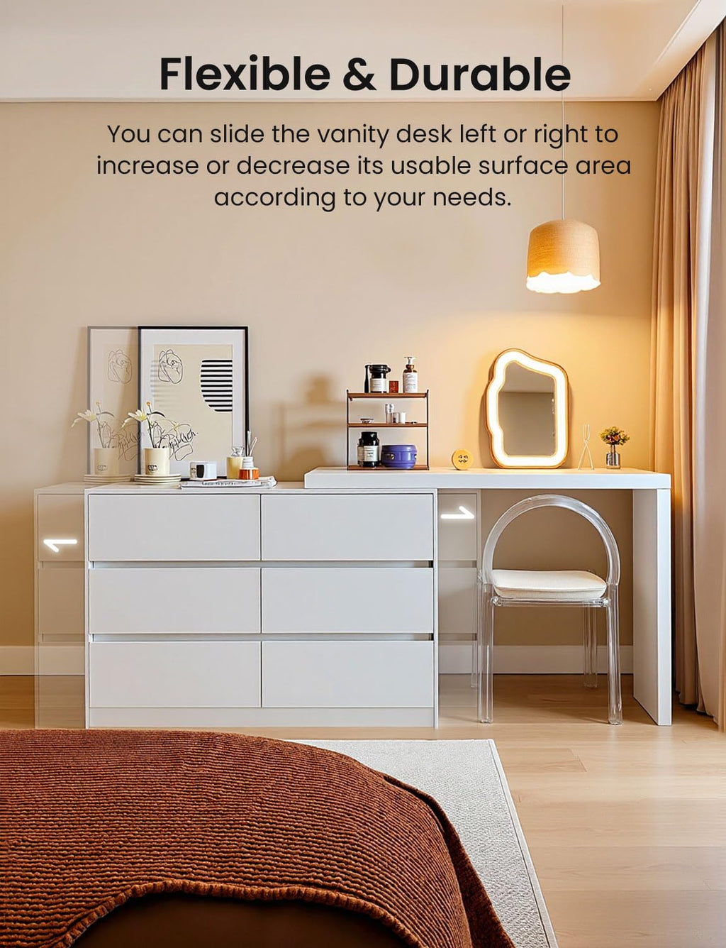 Feetice 6 Drawer L-Shaped Vanity Desk Combo