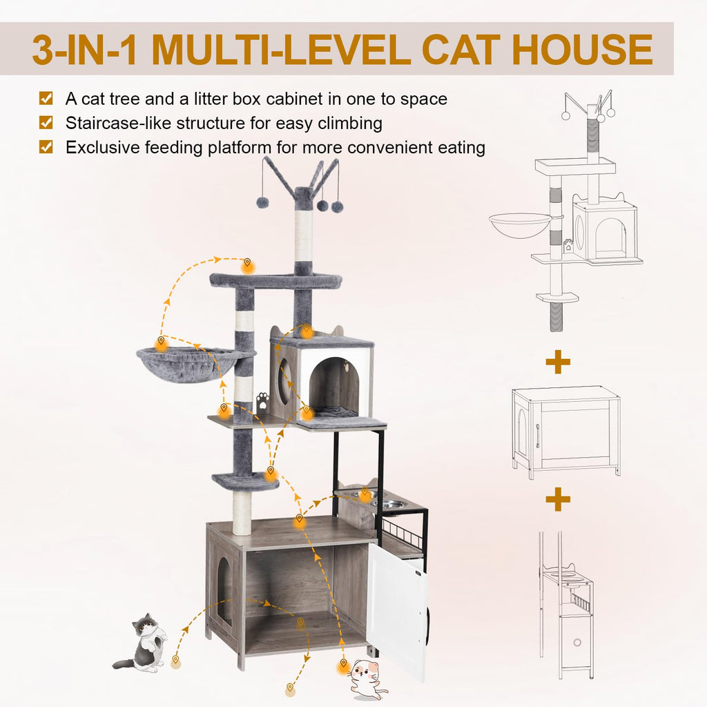 Snughome 3-in-1 Modern Cat Tower with Litter Box Enclosure