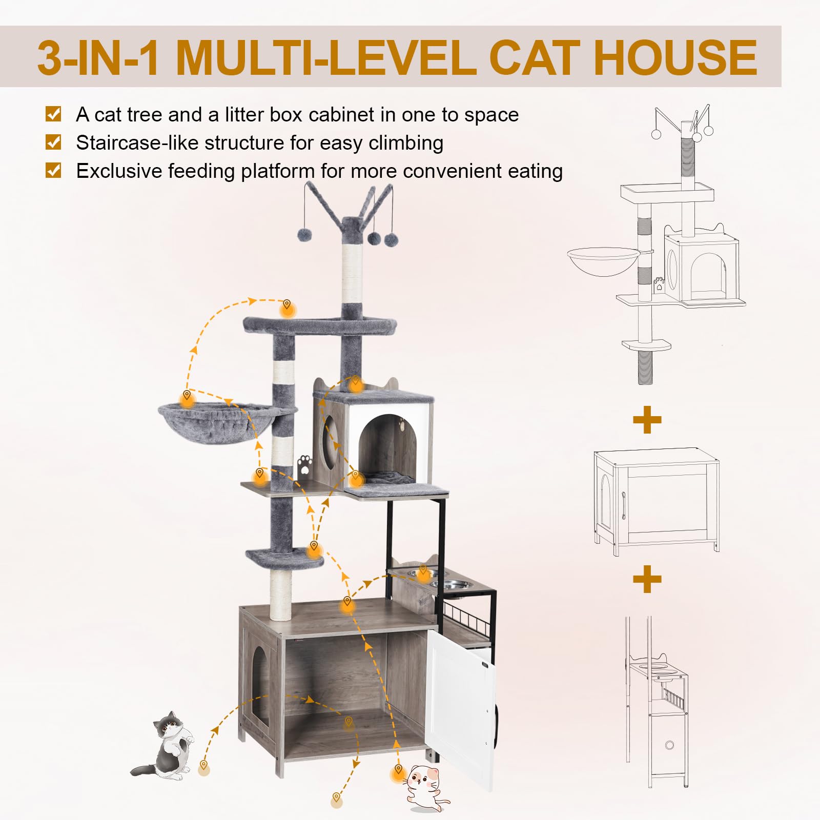 Snughome 3-in-1 Modern Cat Tower with Litter Box Enclosure