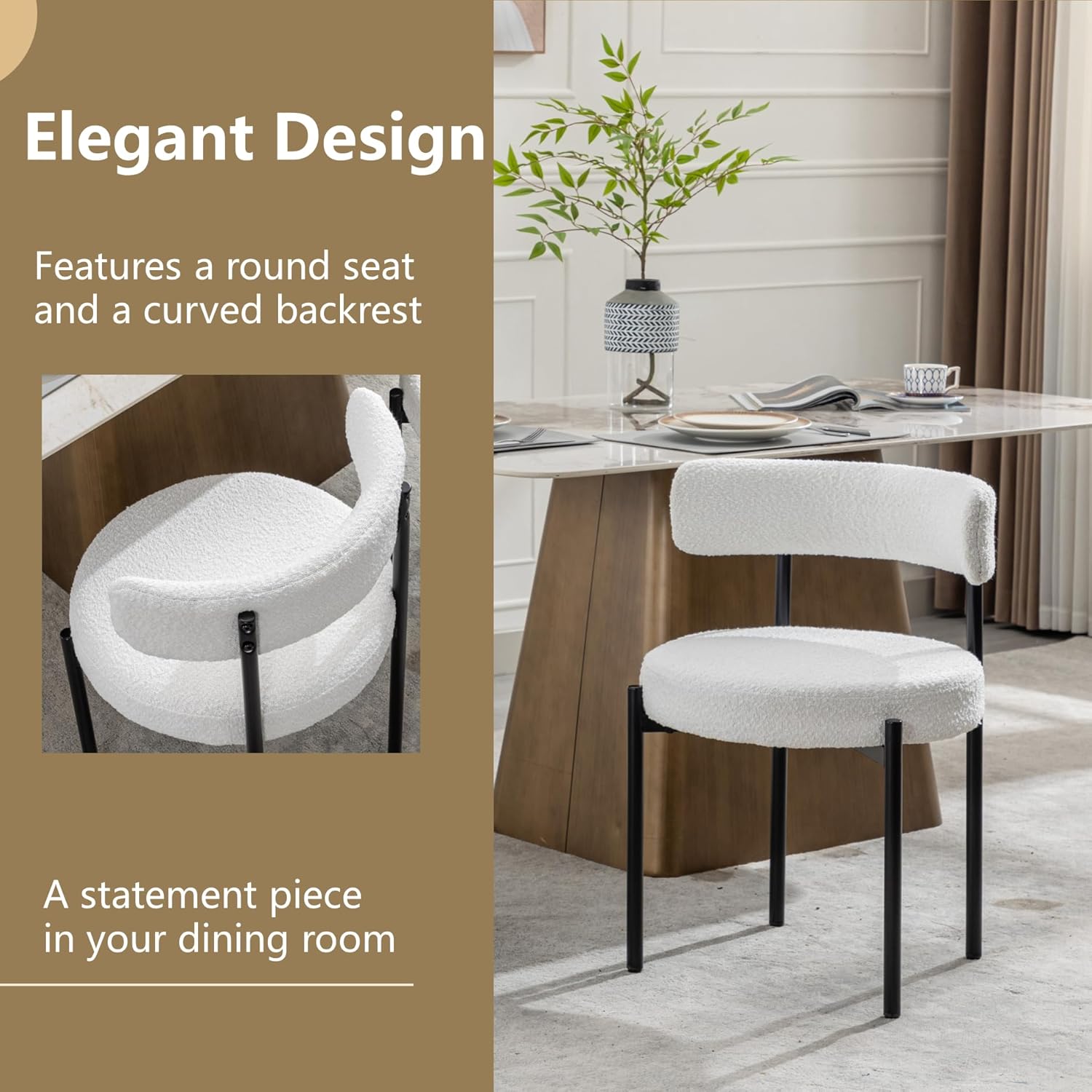 Forsalund Boucle Dining Chairs Set of 4 White
