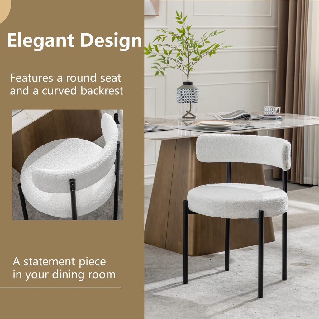 Forsalund Boucle Dining Chairs Set of 4, White Upholstered Mid-Century Modern