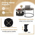 COSTWAY Round Nesting Coffee Tables Set with Storage Basket