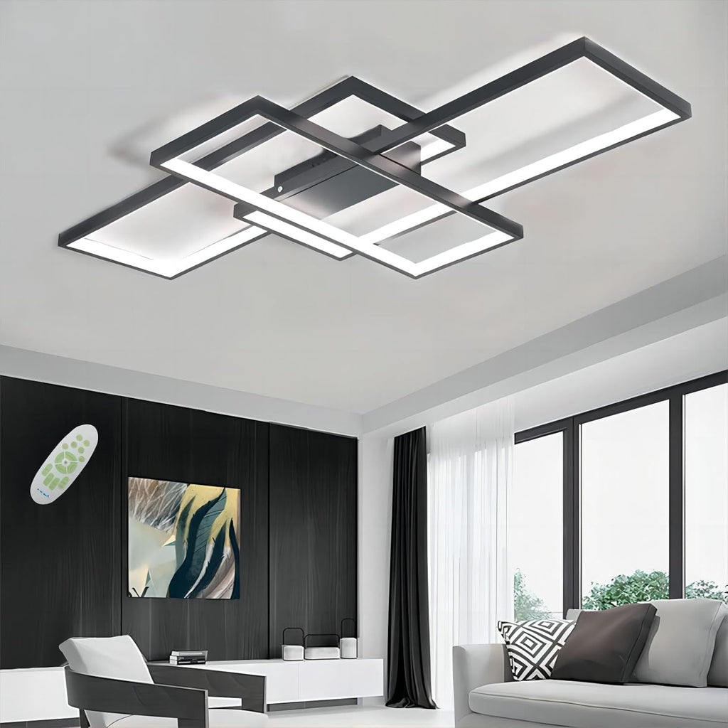 Qiaomao Black LED Ceiling Light (90x50x9cm) with Remote Control - modern geometric design