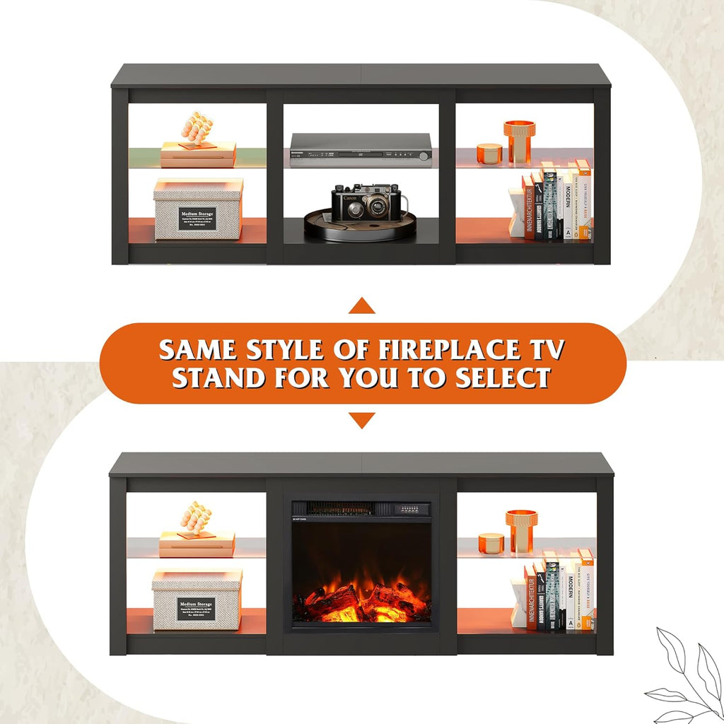 WLIVE Modern Storage LED TV Stand with Glass Shelves