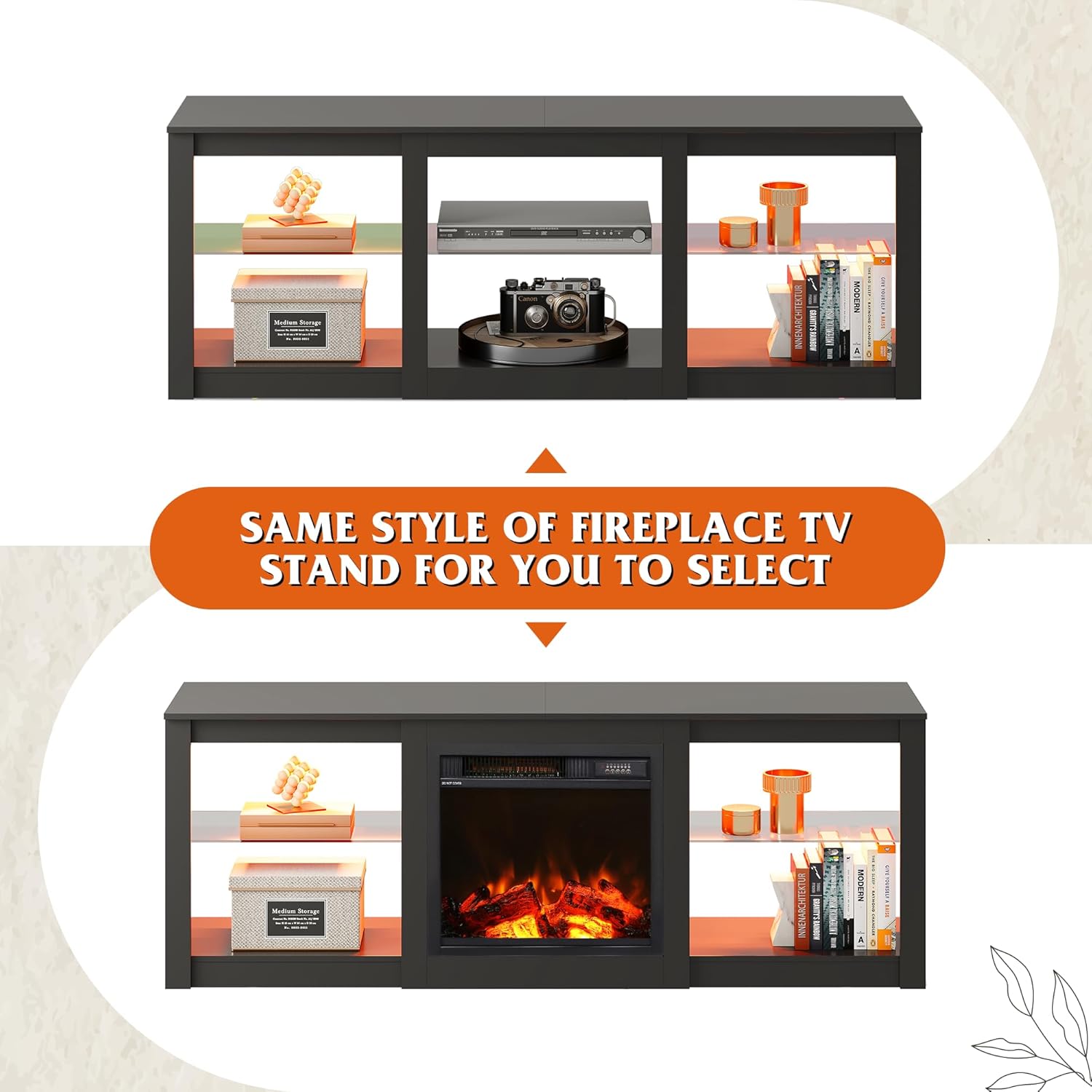 WLIVE Modern Storage LED TV Stand with Glass Shelves