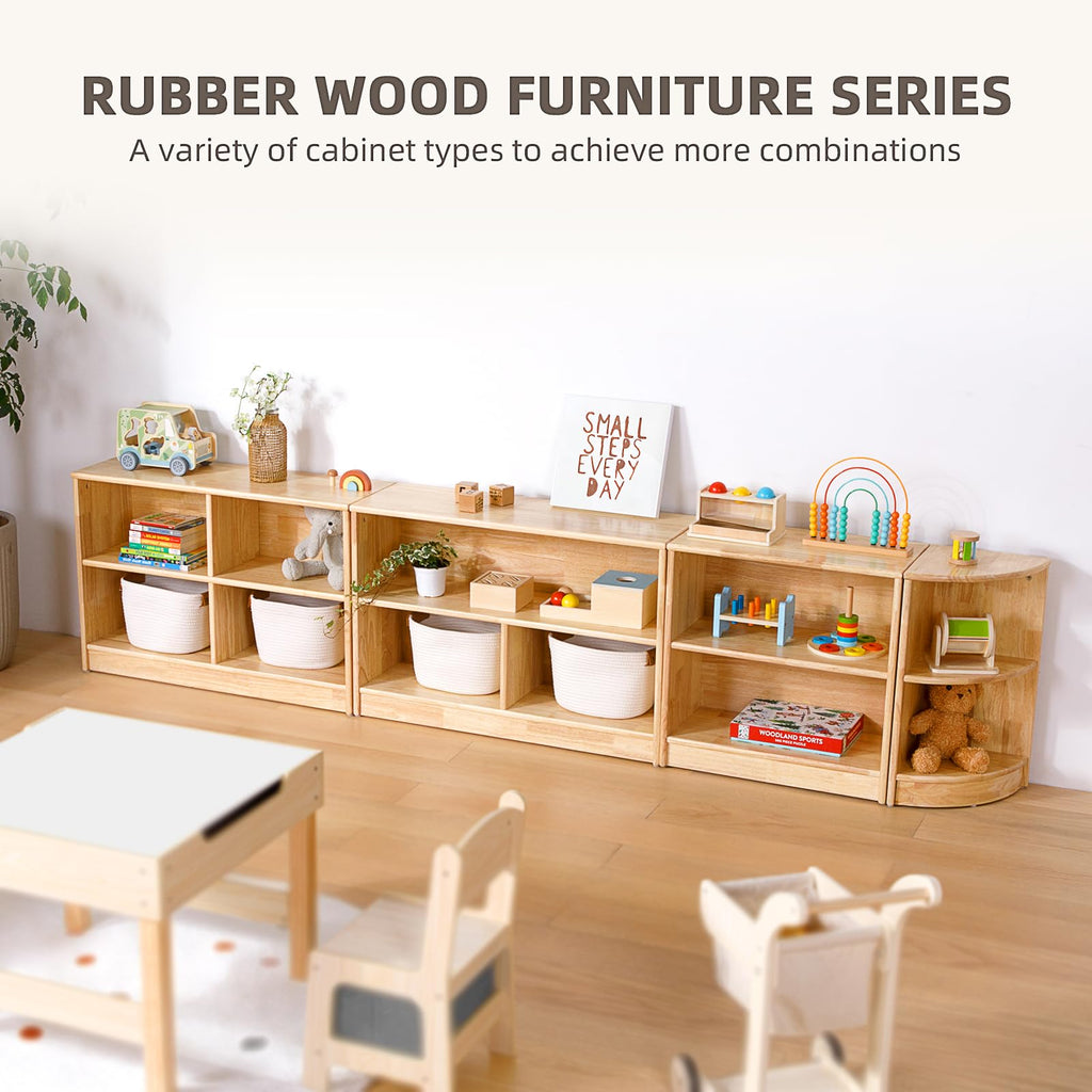 OOOK Montessori Shelf for Kids, 5-Compartment Rubber Wood Storage
