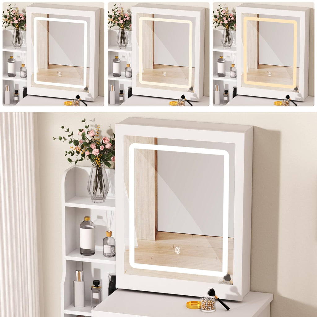 UDIYO Vanity Desk with LED Lights and Adjustable Brightness Mirror