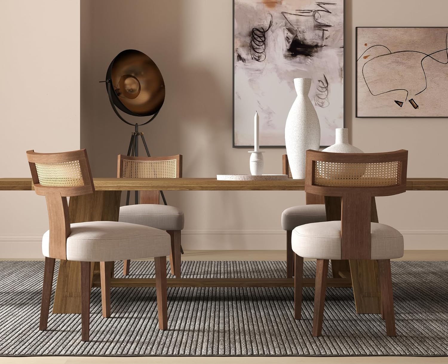 Chairus Upholstered Dining Chairs with Rattan Backrest