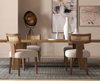 chairus Set of 2 Wooden Upholstered Dining Chairs with Rattan Backrest