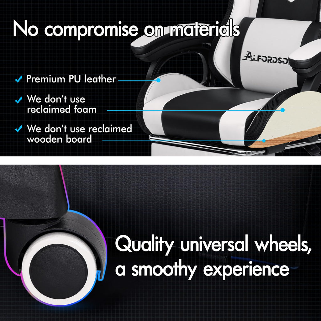 ALFORDSON Ergonomic Gaming Chair with 8-Point Massage and RGB LED