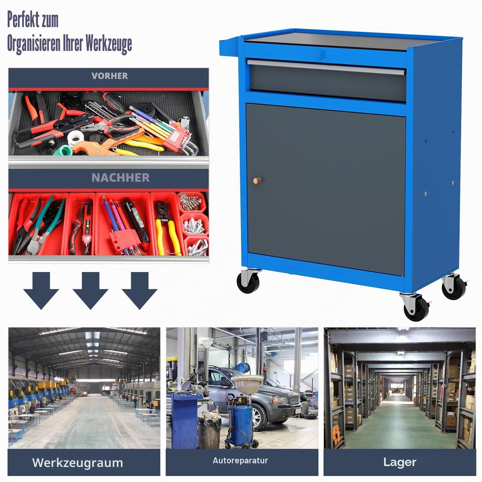 AIRAJ 7-Drawer Workshop Trolley with Removable Storage