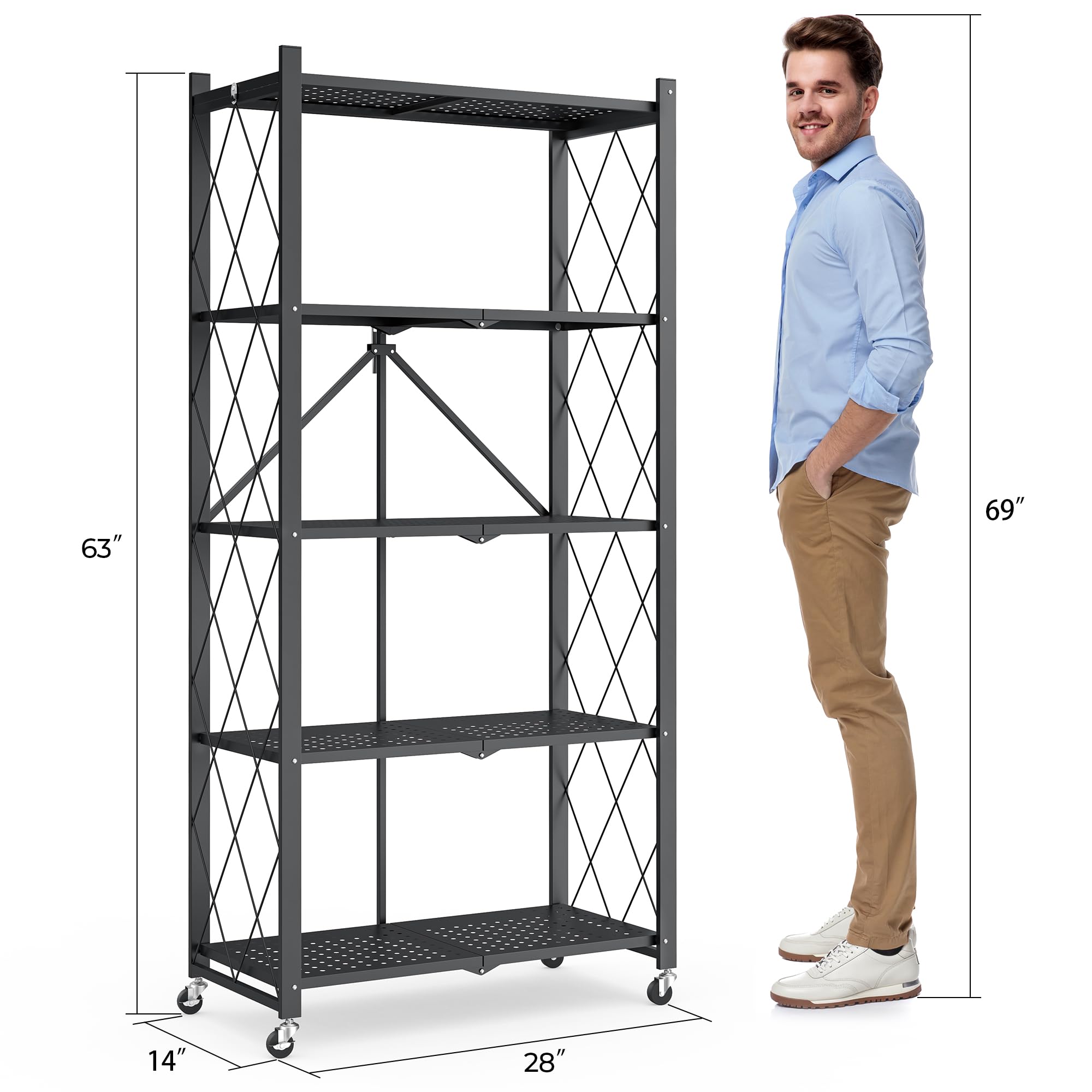 Fenbeli 5 Tier Metal Storage Shelf with Wheels