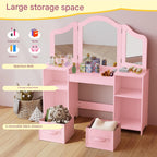 Clevich Kids Vanity Table and Chair Set with Storage