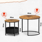 WLIVE Set of 2 Round Coffee Tables with Storage