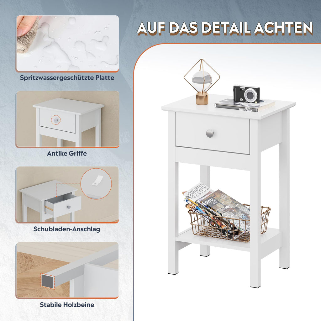 WLIVE Modern Wooden Bedside Table with Drawer and Shelf