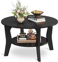 WLIVE Round Coffee Table with Storage Shelf - Black