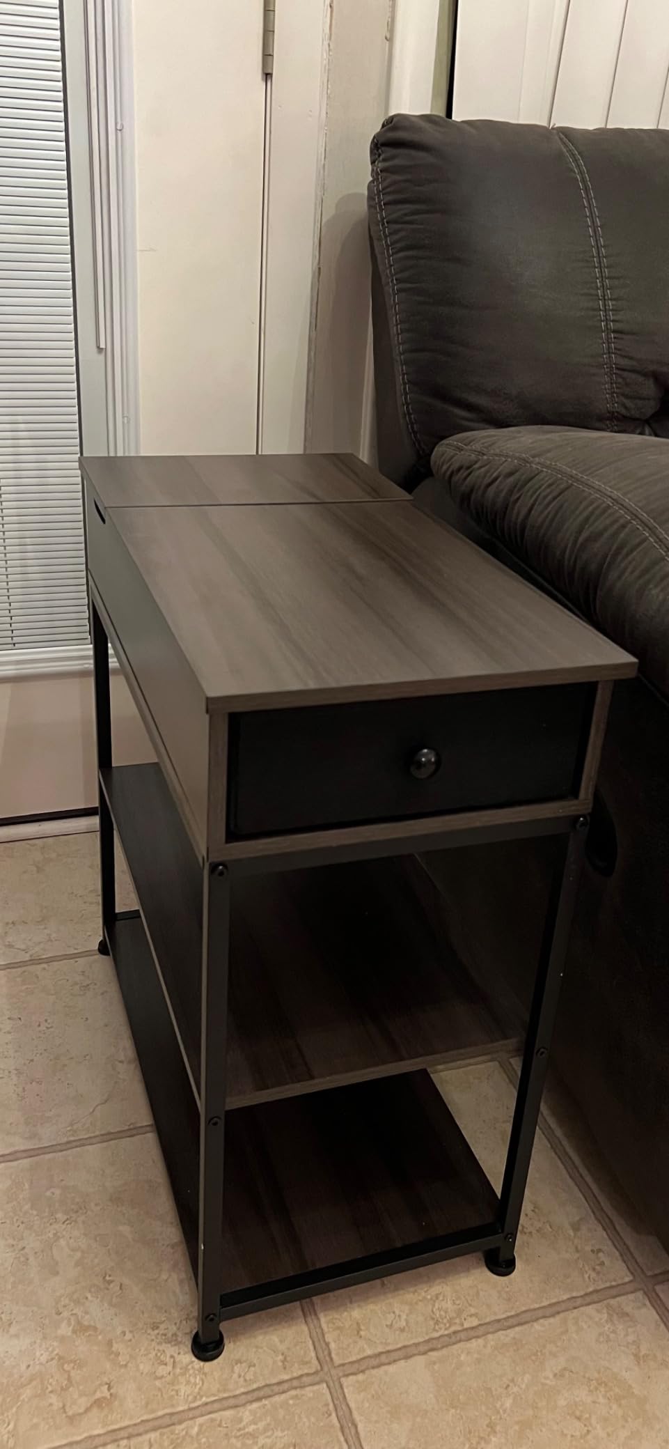 WLIVE Rustic Brown Small Storage Side Table with Charging Station